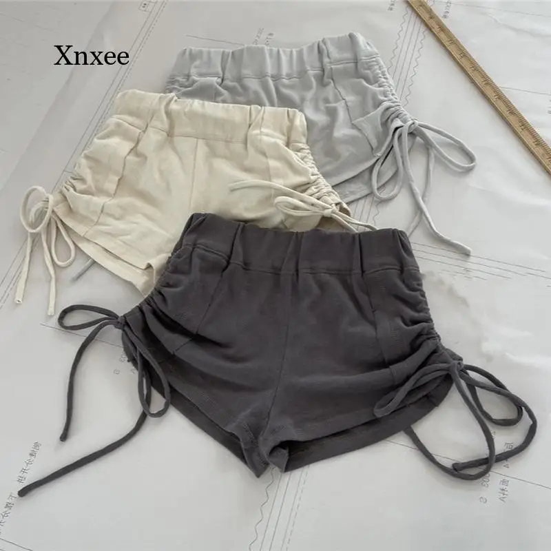 

Shorts Women Summer Skinny Sexy Casual Shirring Elastic Waist Hot Workout Comfortable Ladies Trousers Solid Soft Screw Thread