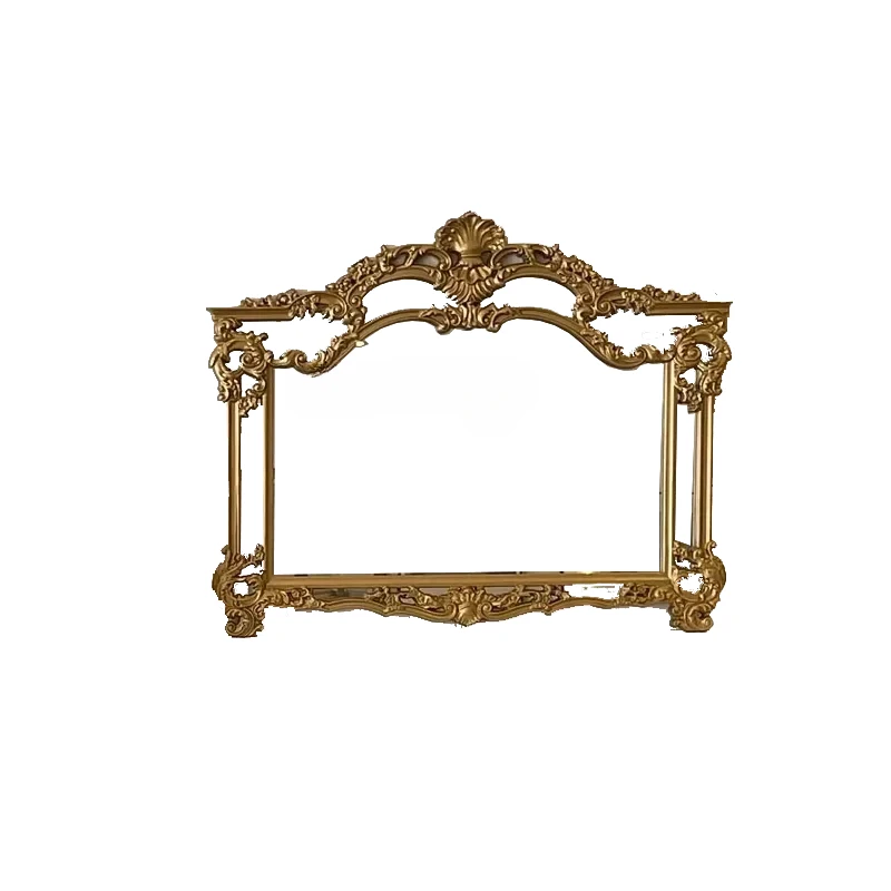 

French retro background wall dining side mirror American baroque carved art fireplace decorative mirror European makeup mirror