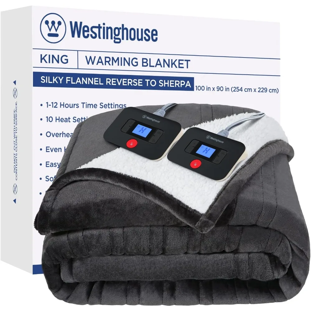 

Electric Blanket King, Heated Blanket King Size with 10 Heating Levels and 1 to 12 Hours Heating Time Settings, Machine Washable