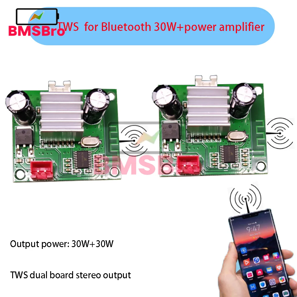 2PCS TWS Bluetooth 5.0 Audio Receiver Board 30W+30W Auto Pair Bluetooth Power Amplifier DC 8-24V for Car Speaker Subwoofer DIY