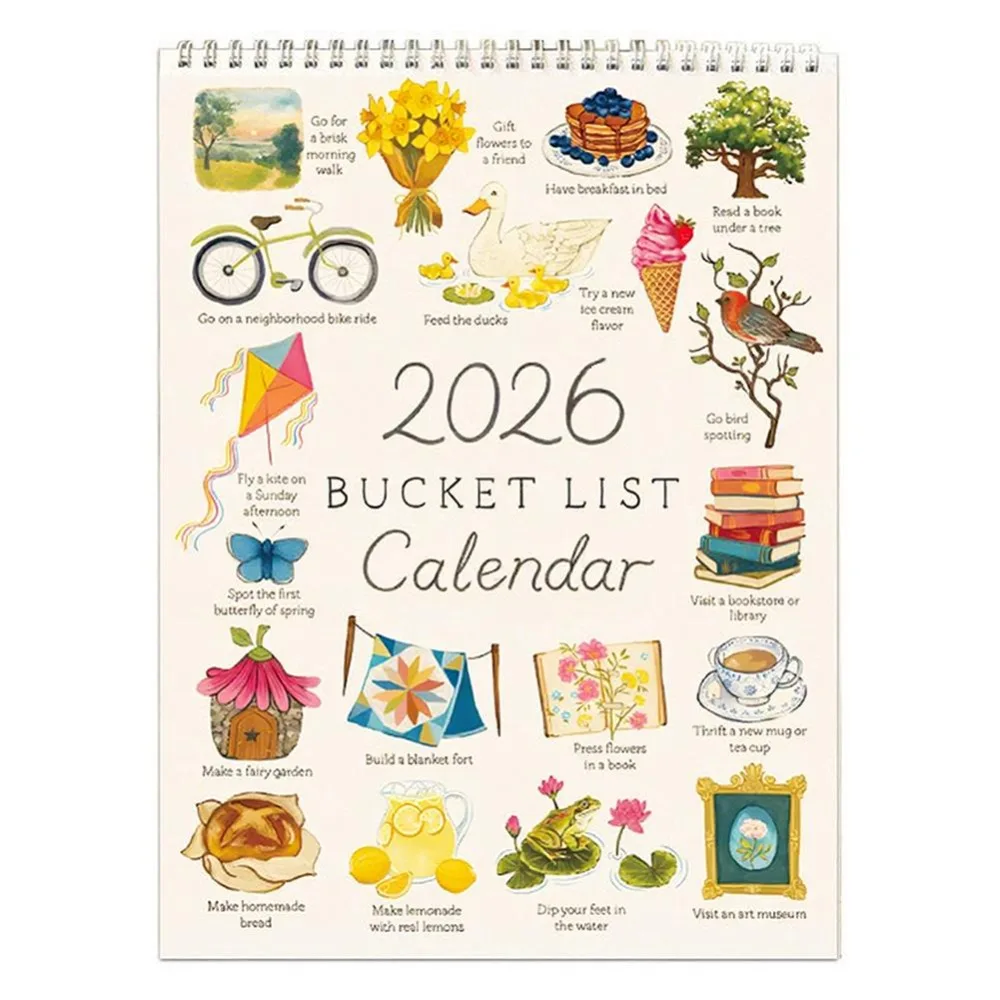 

Simple Style Bucket List Calendar Colorful Notes Planning 2026 Wall Calendar Cartoon Pattern Wish list Desktop Calendar Gifts