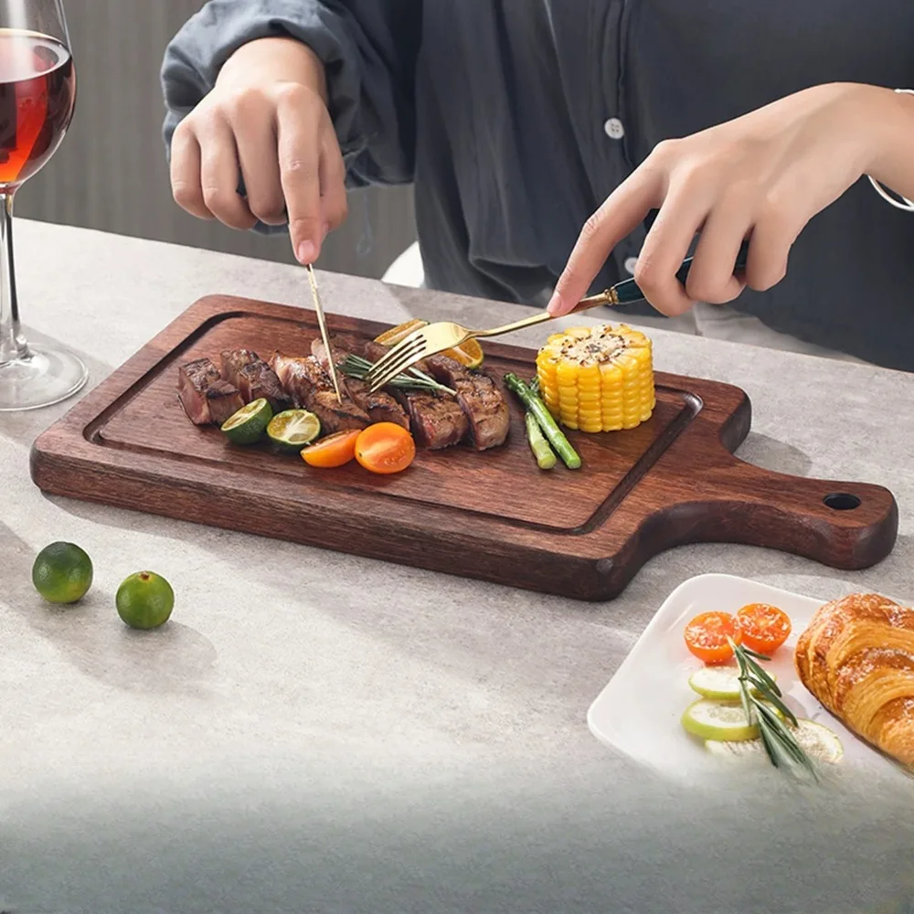 Ebony steak plate wooden tray sushi board western restaurant wooden steak plate rectangular bread cutting board
