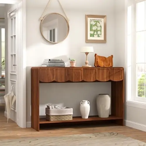 Consolle stretta con cassetti, tavolo da ingresso Mid-Century da 43', noce