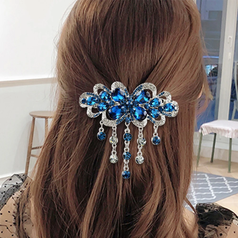 

2Pcs Rhinestone Hair Clip Shiny Tassel Barrettes Spring Hair Accessories Women Bridal Party Large Size Hairstyle Tool
