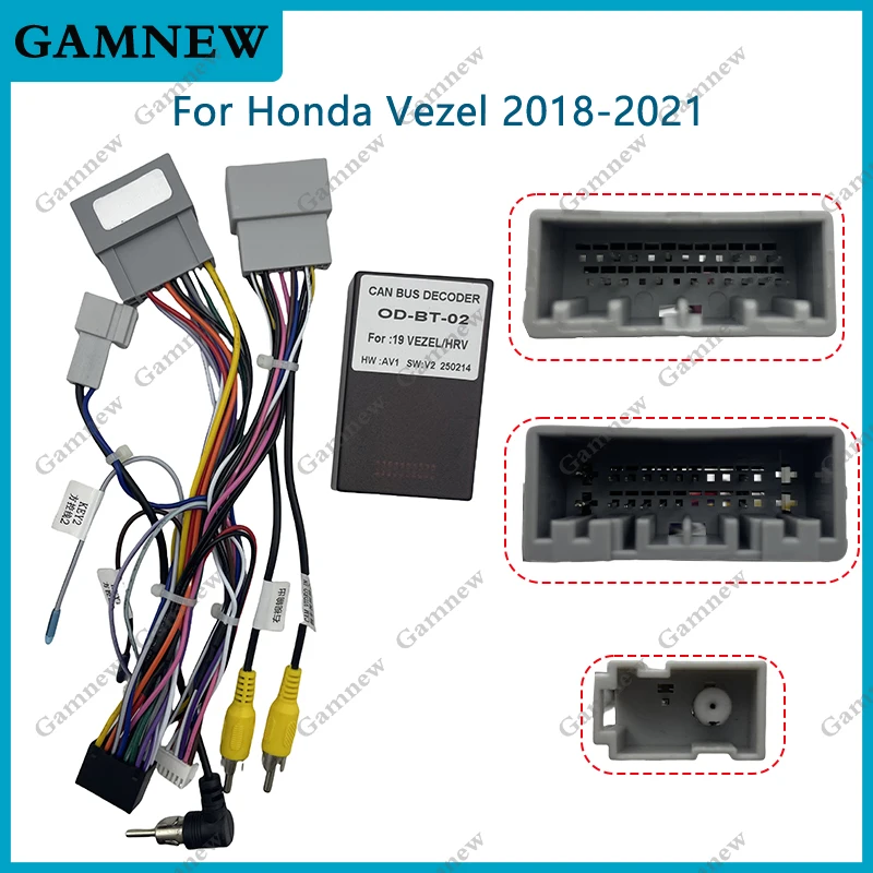 Car 16pin Wiring Harness Adapter Canbus Box Decoder Android Radio Power Cable For Honda Vezel OD-BT-02