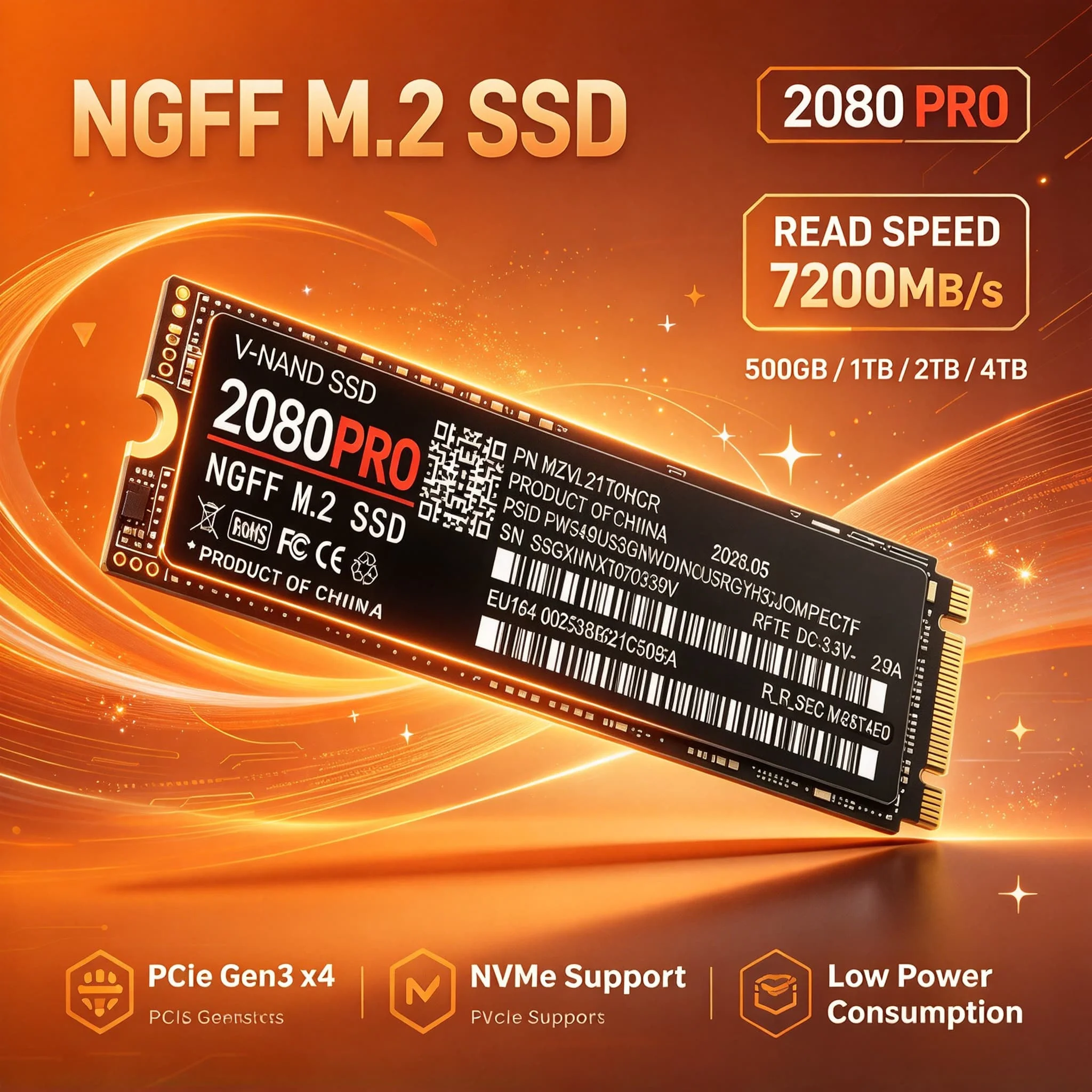 Reliable Endurance M2 NGFF 2280 2080PRO PCIe SSD 500GB 1TB 2TB 4TB Internal Solid State Drive for Laptop Media Storage and File