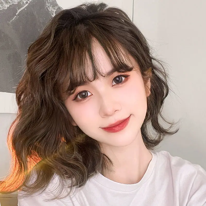 

Synthetic Women's Short Hair Fashion New Wavy Hair Full Head Wig Fake Real Hair Hairpiece Wool