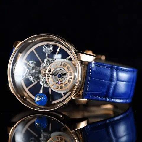 PINDU Men's Watches Theme Celestial Starry Sky Watch Curved Glass Sweet Transparent Design Waterproof Leather Watch Men P5015