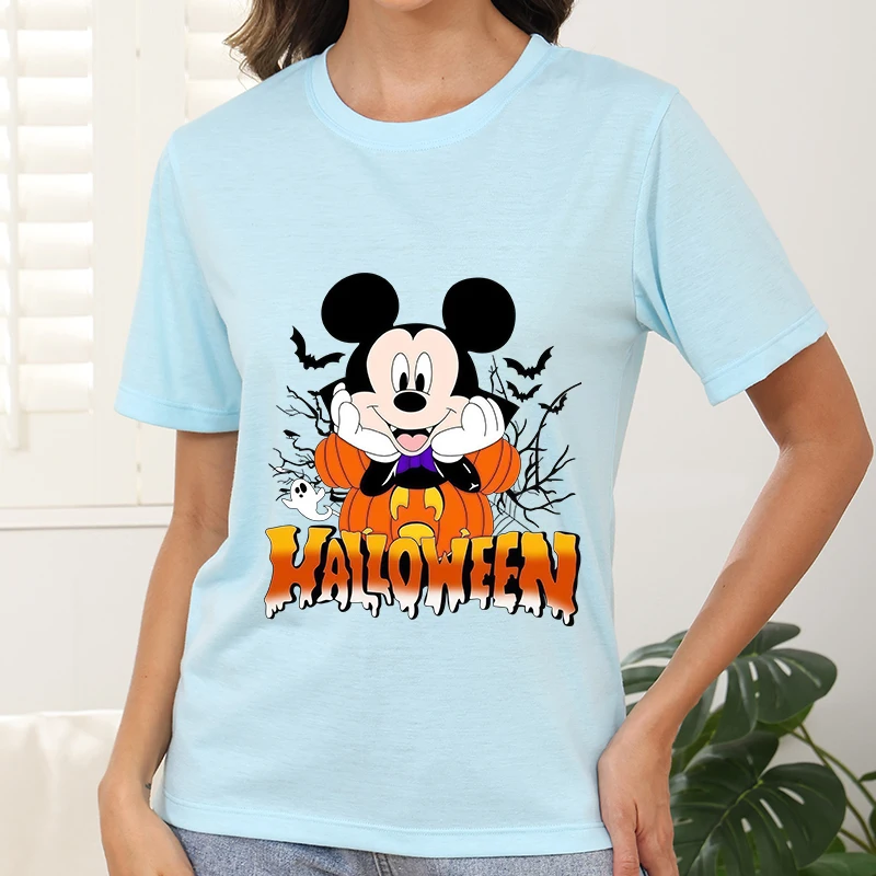 Damskie koszulki z krótkim rękawem na rok 2025, T-shirty, odzież, koszulki z nadrukiem kreskówkowym Disneya, trendy Y2k, ubrania na Halloween, magiczne imprezy.