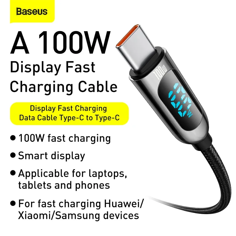 Baseus PD 100W USB Type C Cable for MacBook 2021 iPad Pro Tablet Charging Cable For Xiaomi Samsung Huawei Laptop Charger Wire