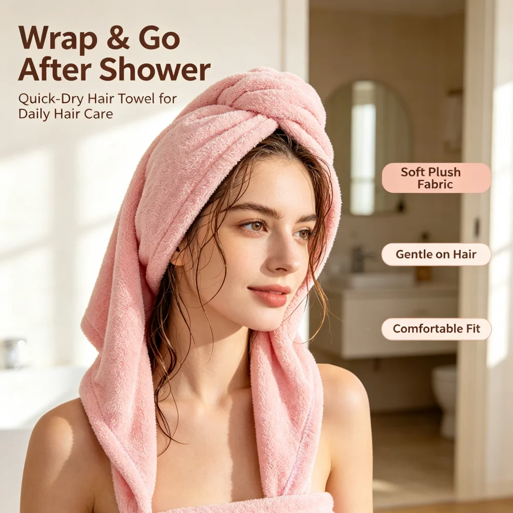 Super Absorbent Microfiber Hair Towel Wrap Quick‑Dry Magic Fast Drying Shower Bath Turban Hat for Women Girls