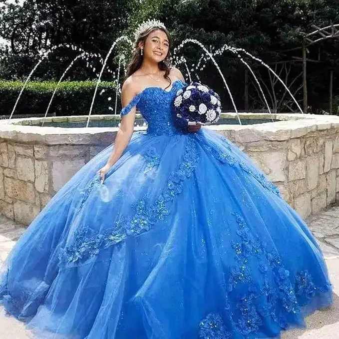 Colorful Yarn Vocal Solo Dress 2024 Blue Three-dimensional Flower Fluffy Skirt Trailing Heavy Industry Performance Costume