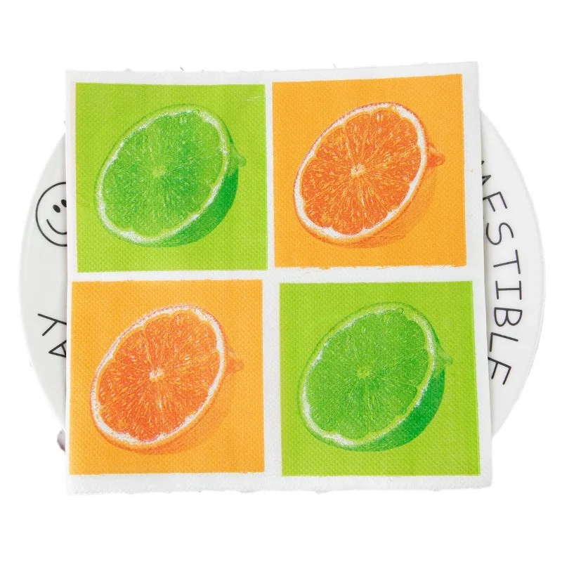 

Vibrantly Printed Hard-Wearing Napkin Paper Towel Lemon Fruit Pattern Wine Glass Decor Paper Placemat for Events