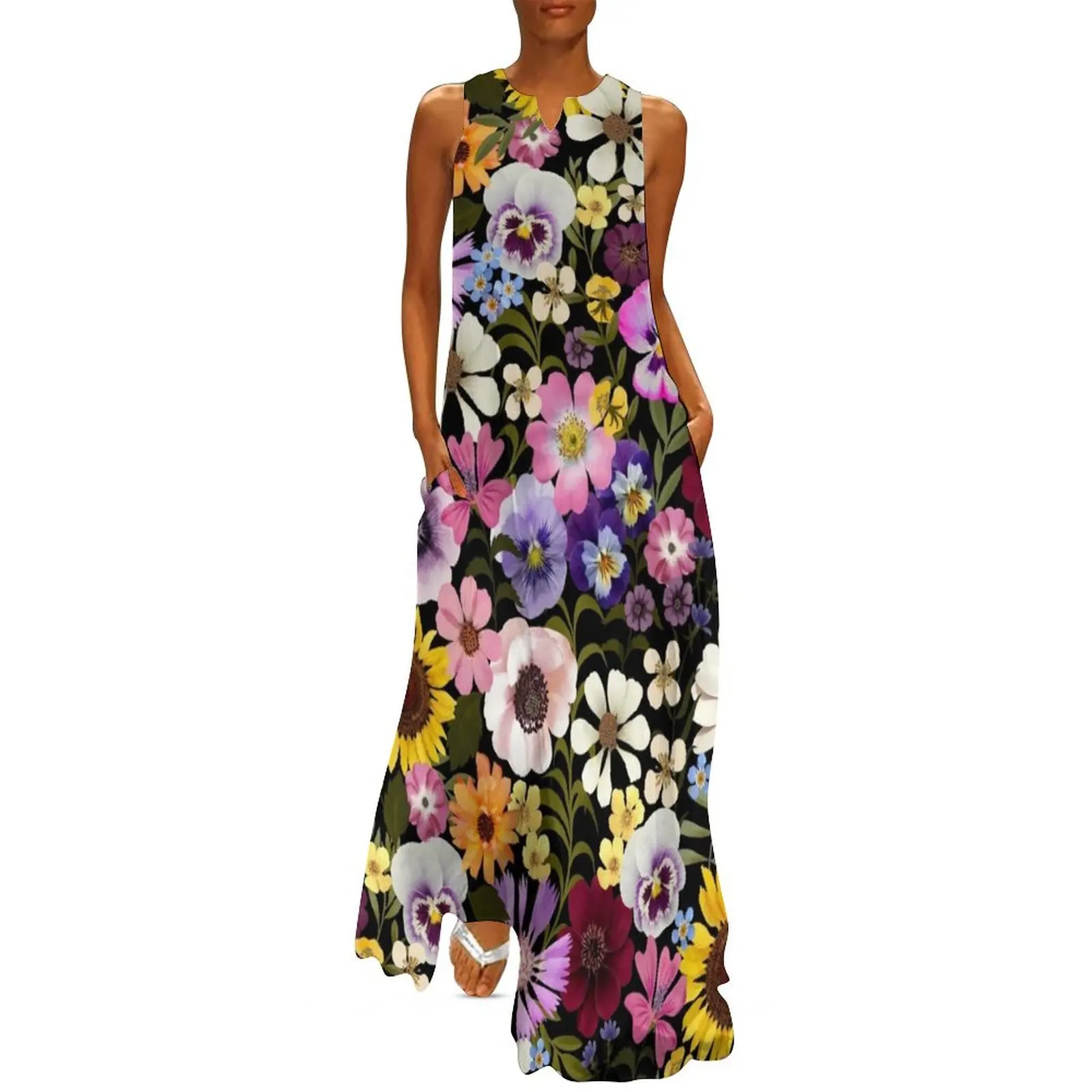 

Spring Garden Party floral -black Long Dress loose summer dress summer outfits for women 2025 Prom gown Dress