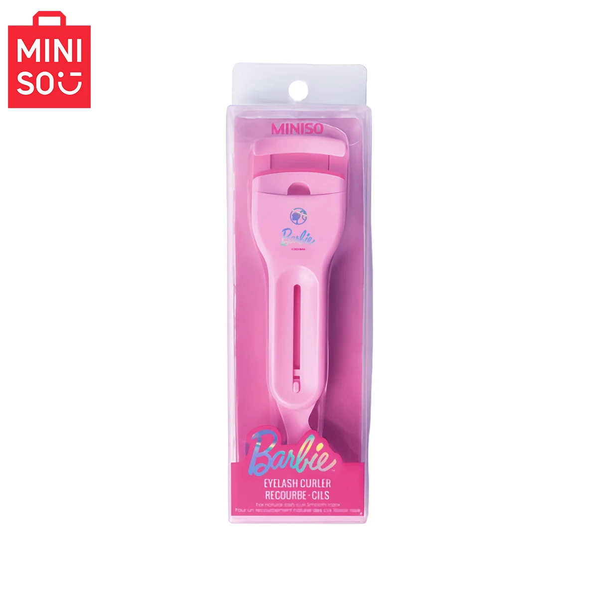 Rizador de pestañas portátil 2 en 1 de la serie de colaboración de Barbie MINISO, herramienta de maquillaje de ojos fácil de aplicar