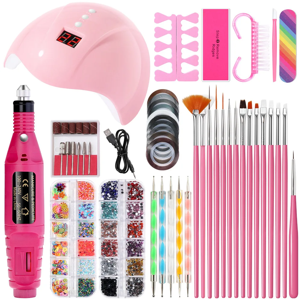 Manicure Set For Nail Accessories Kit Nail Drill Machine Set With UV LED Nail Dryer Lamp Manicure Sequins Multible Tools