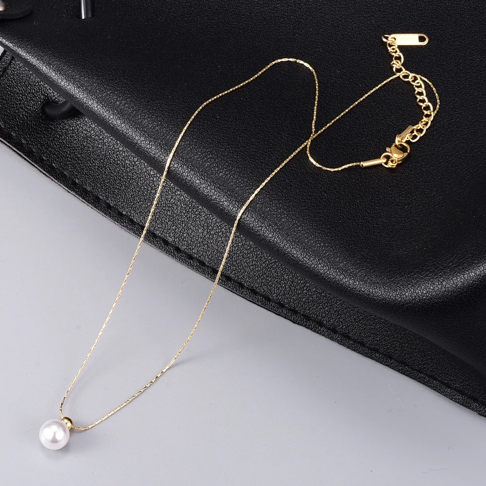 L77 Short and elegant style ordinary pearl single-layer extremely fine chain round bead 18K gold necklace accessory
