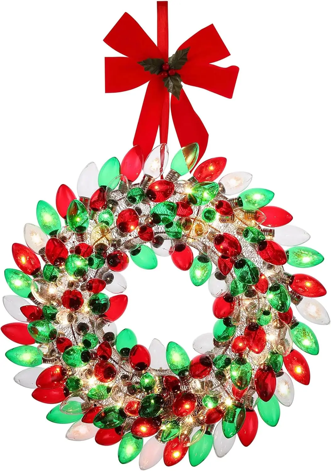 

Vintage Style Multicolored Red Green LED Christmas Bulb Wreath Holiday Decoration