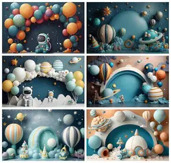 Laeacco Outer Space Photography Backdrop Universe Planet Star Galaxy Astronaut Rocket Kids Birthday Newborn Portrait Background