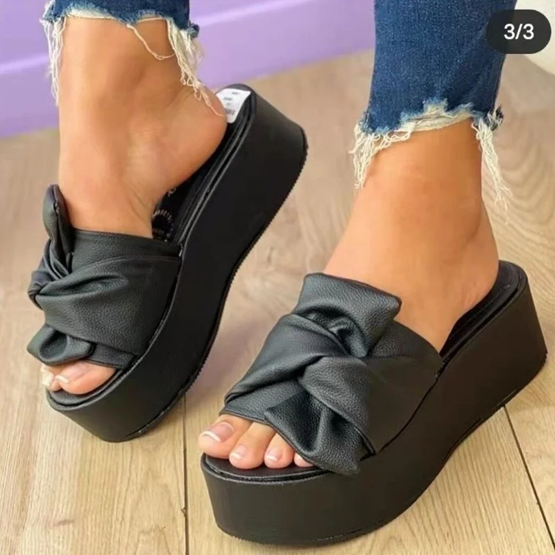 2022New Platform Bow Slippers Women\'s Plus Size Leather Sandals Luxury Sandals Women Designers Outdoor Beach Sports Casual Shoes