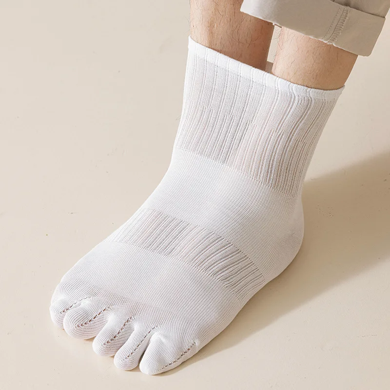 Chaussettes Parker en pur coton pour hommes, chaussettes à cinq doigts, monochromes, rayées, élastiques, absorbant la transpiration, compression, affaires, grande taille, 5 paires