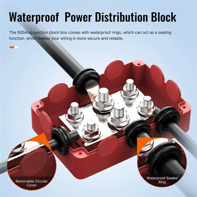 500A Marine Busbar 48V Automotive Distribution Block High Current 6 Studs With Red Black Cover Yacht Auto Junction Box Durable
