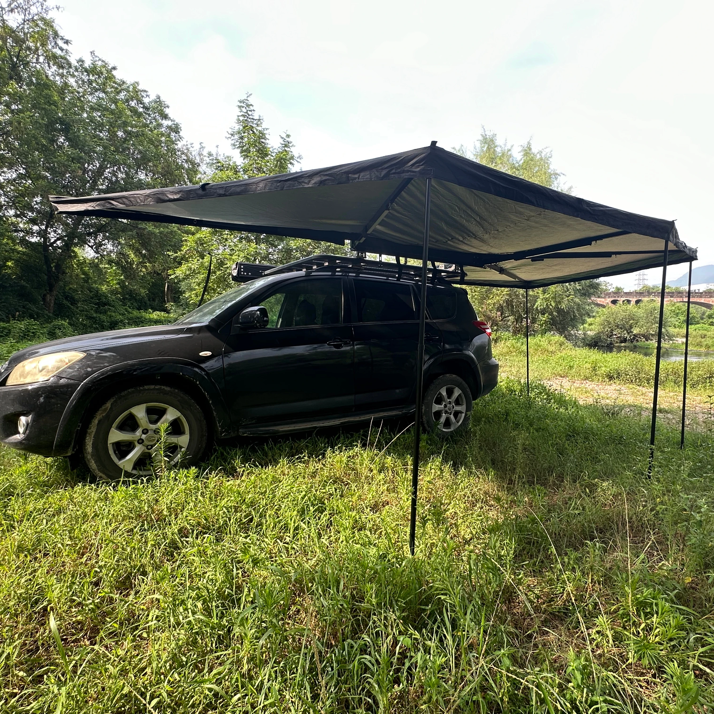 Metal shell telescopic extended version sun shading roof caravan 270 degree roof tent