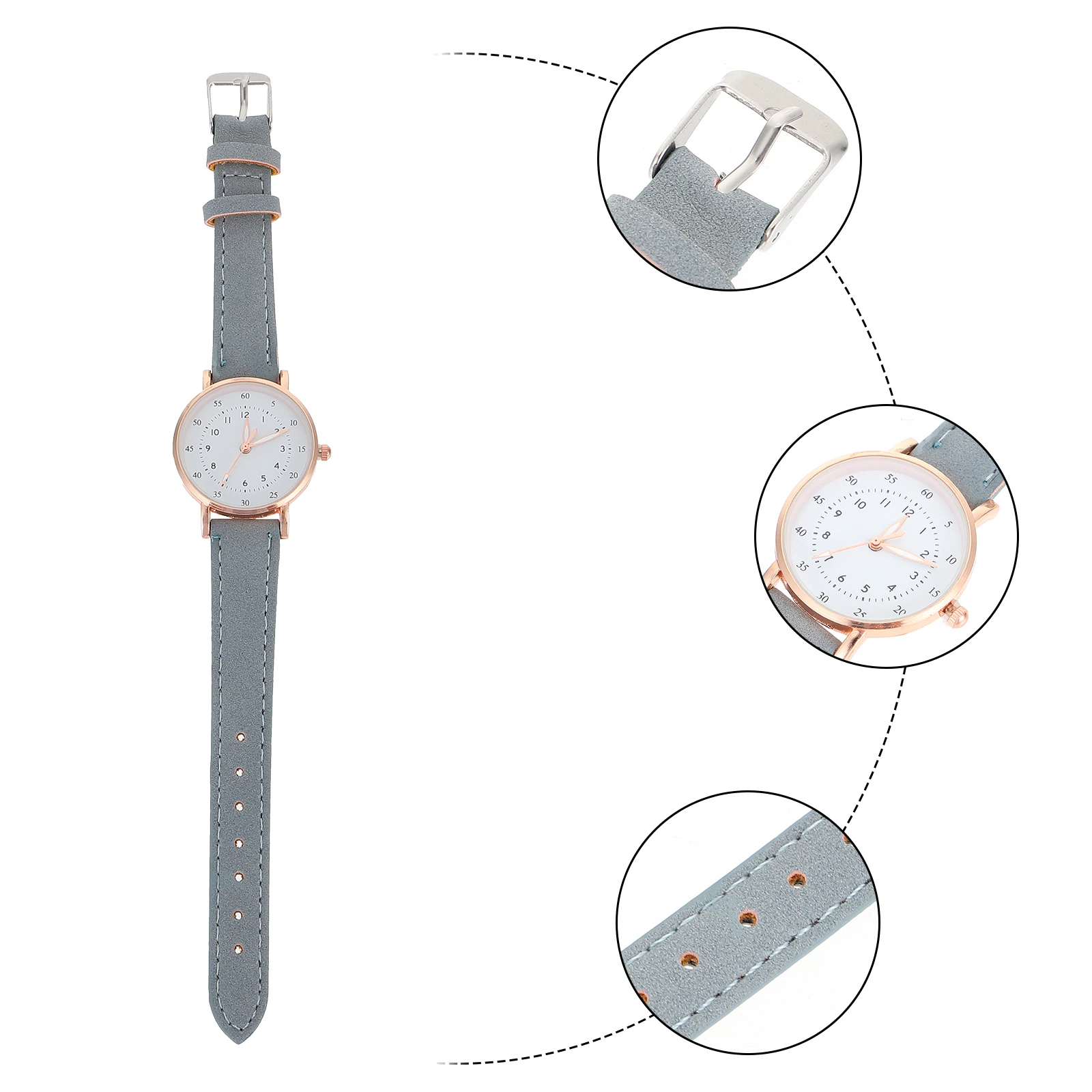 

Quartz Watches Women Wrist Female Casual Girls Leisure Digital Modern Business Vintage Adjustable Grey PU Alloy Glass Belt