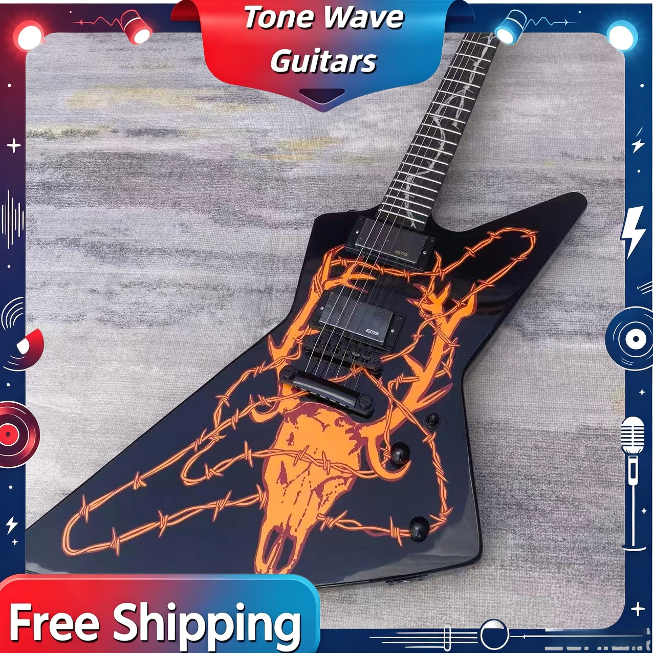 Deer Head Goose Black Background Orange Bull Bone Wire Mesh EXPas Alien Heavy Duty Electric Guitar HH Pickup Delivery Included