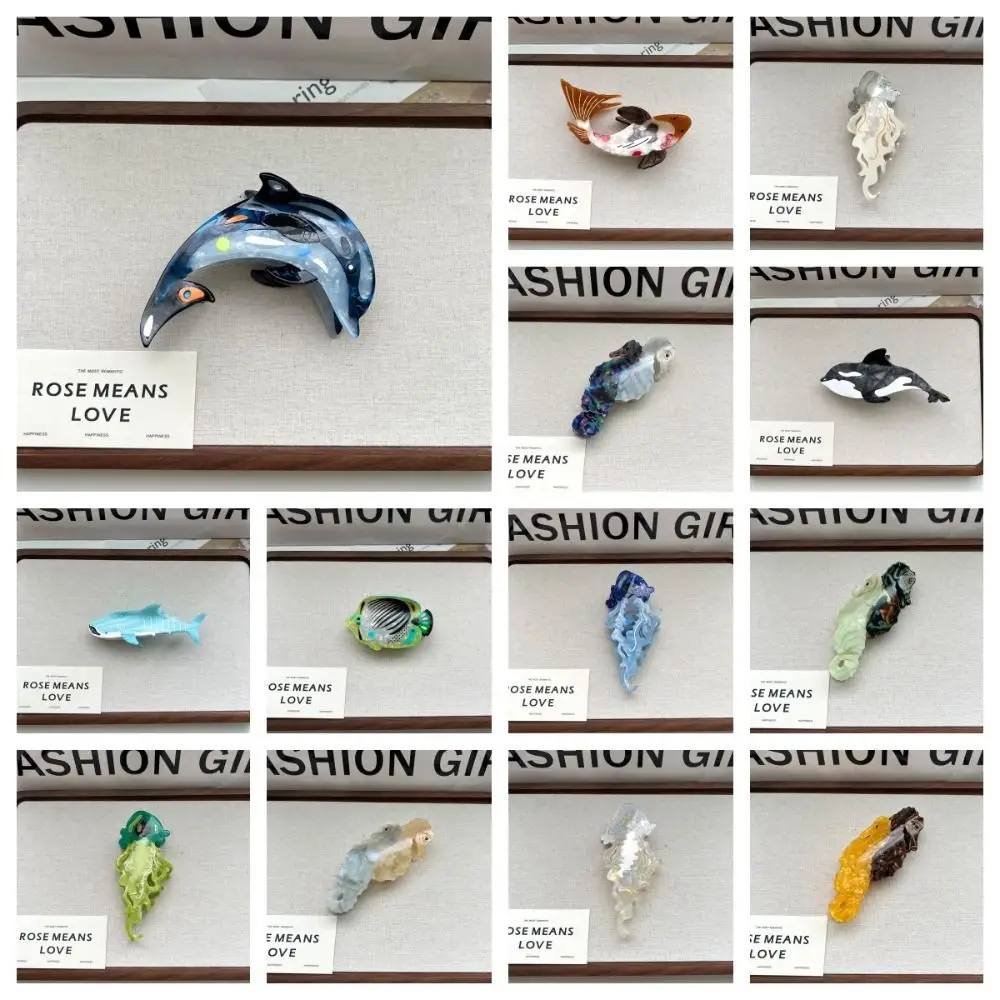 Funny Acetic Acid Acetate Animal Hair Claw Dolphin Whale Sea Creature Hair Clip Fish Ocean Series Large Shark Clip Girl