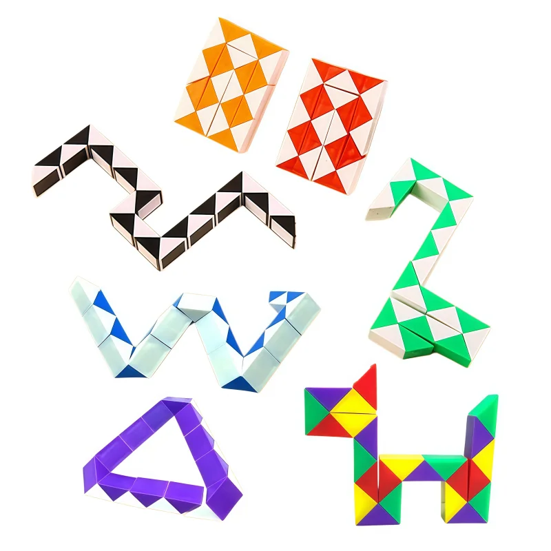 5 Stück Farbige Zauberwürfel-Spielzeuge, Magische Schlangen-Puzzle, Mehrfarbige Fidget-Spielzeuge, Transformierbare Würfel zur Entspannung, Lehrreiches Spielzeug