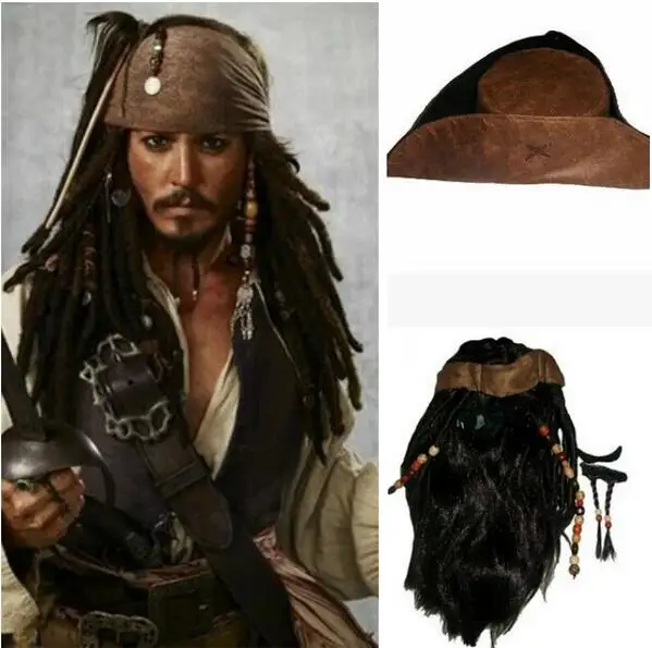 Birthday Celebrate Prom Party Show Wear halloween costume   pirate captain jack sparrow wigs hat pirates of the caribbean