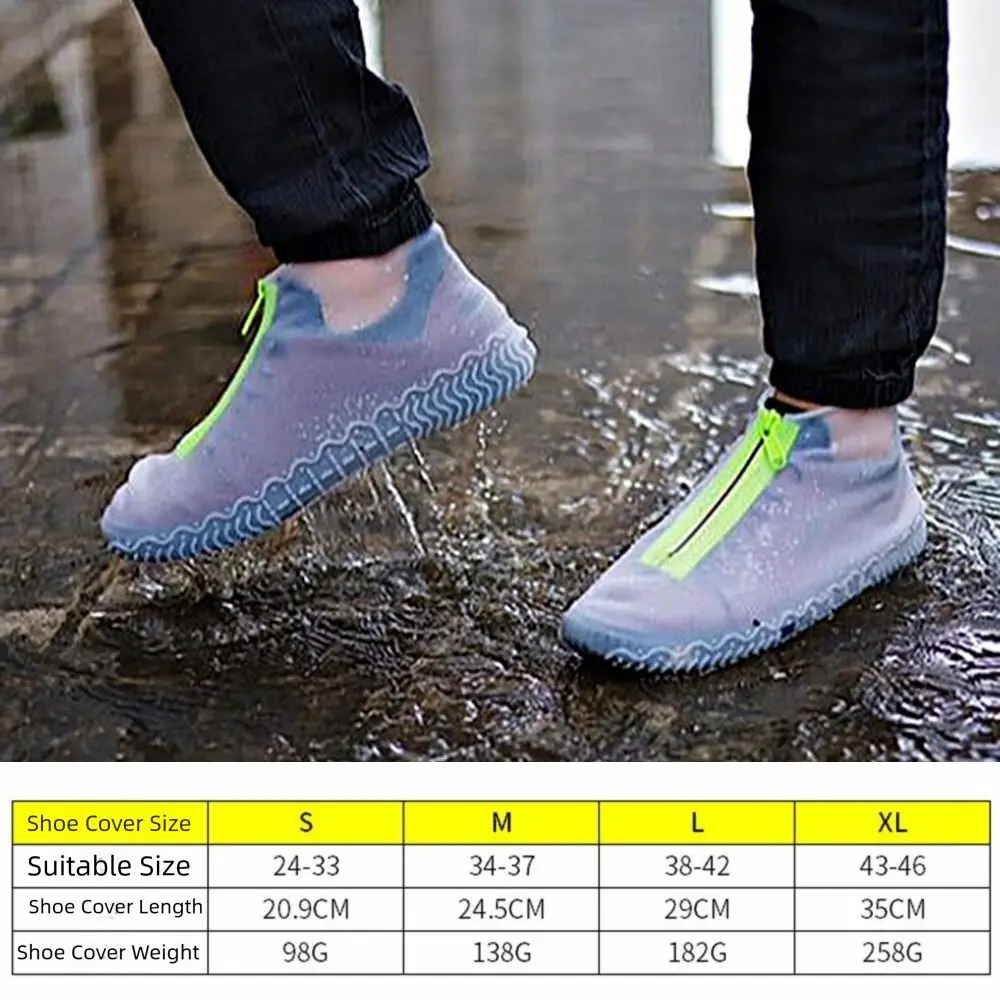 2Pcs Reusable Waterproof Shoe Cover Zipper Wear-resistant Non-Slip Rain Boots Easy On/Off Thicken