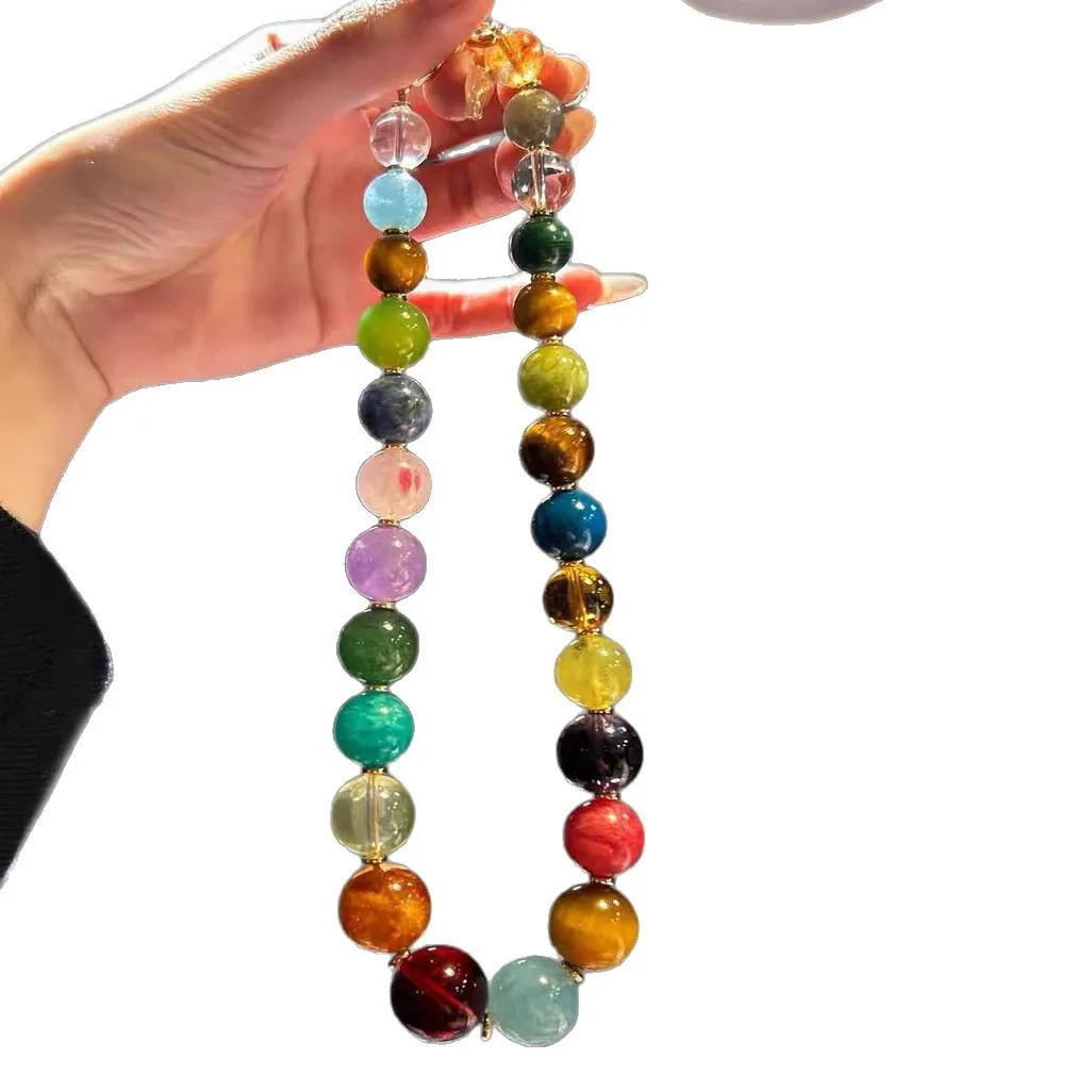 Minar Handmade Candy Color Natural Stone Crystal Semi-precious Stones Beaded Necklace for Women Real Gold Plated Copper Chain