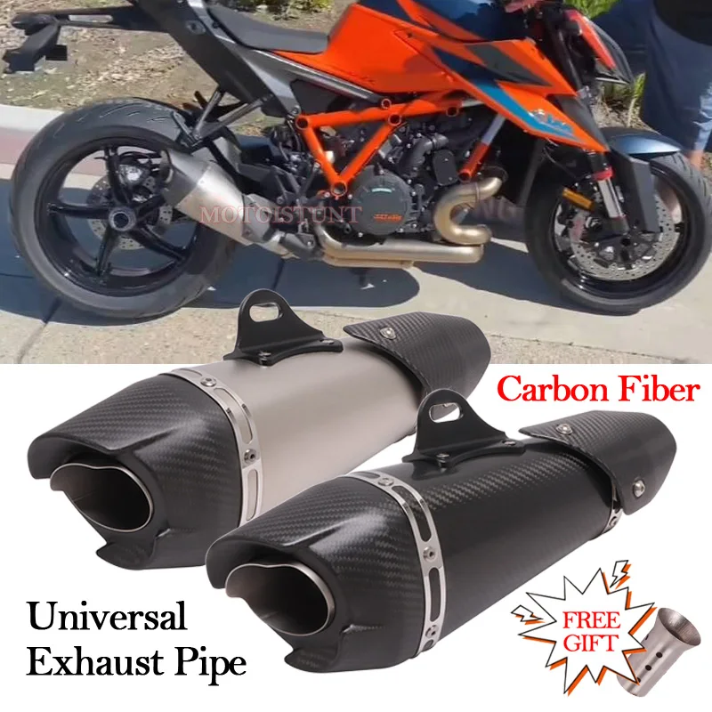 

51MM Universal Motorcycle AT2 Exhaust Pipe Carbon Fiber Muffler Escape System DB Killer For KTM 1290 Super Duke R Z900 PCX125 R1