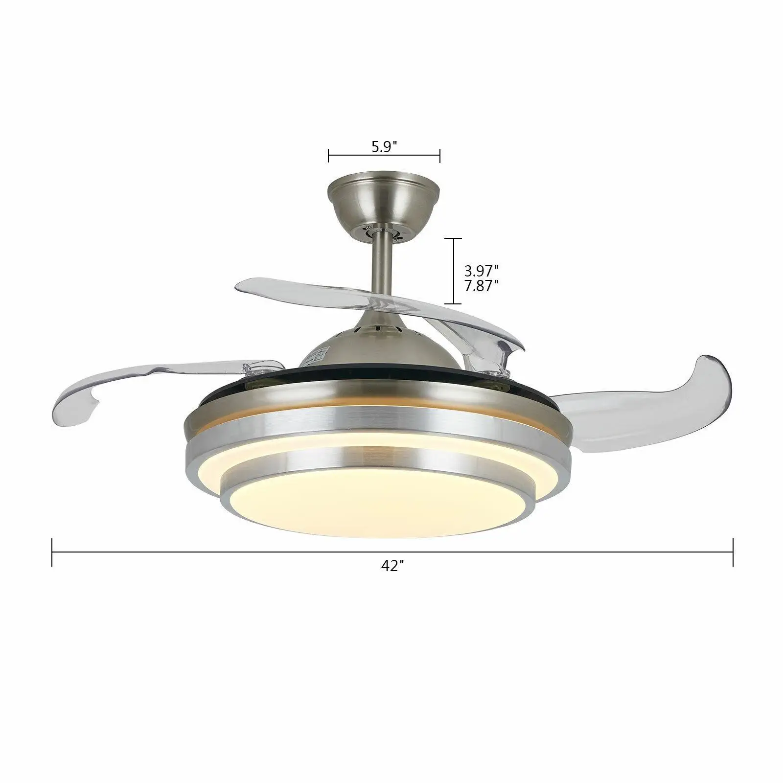 42Inch Modern Invisible Ceiling Fan Light 3 Colors Retractable Blades LED Chandelier Lamp with Remote Control