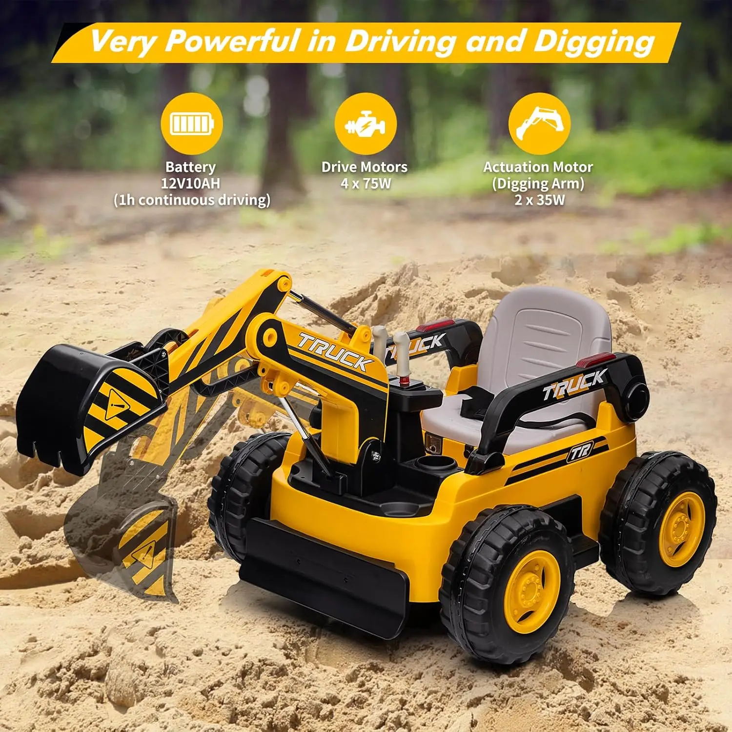 360 °   Brinquedo de equitação de rotação para crianças, escavadeira elétrica, carro com controle remoto, braço de escavação, motores 4x75w, luz traseira led