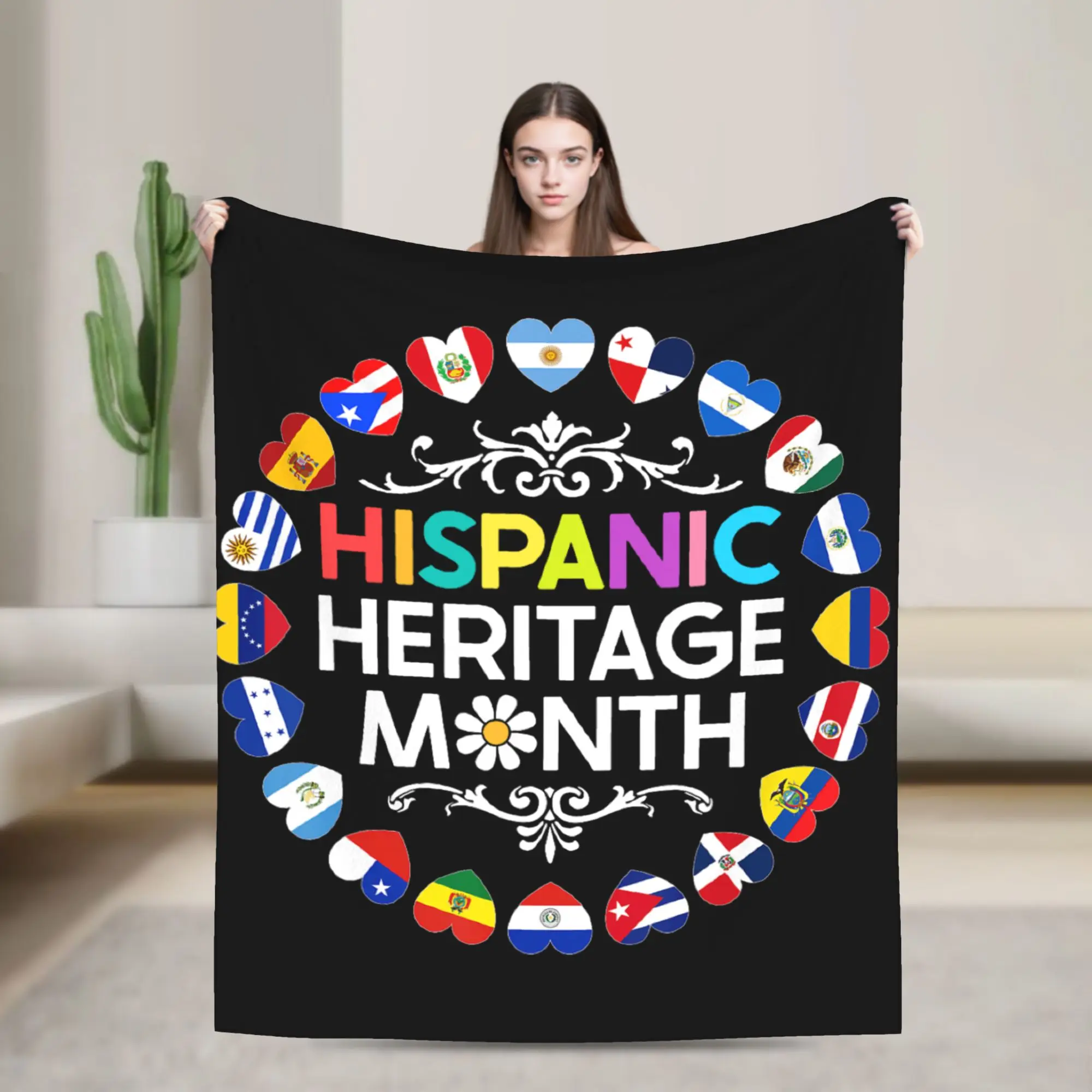Soft Throw Blanket Travel National Hispanic Heritage Month All Countries Flags Hearts Blanket  Flannel Bedspread Sofa Bed Cover