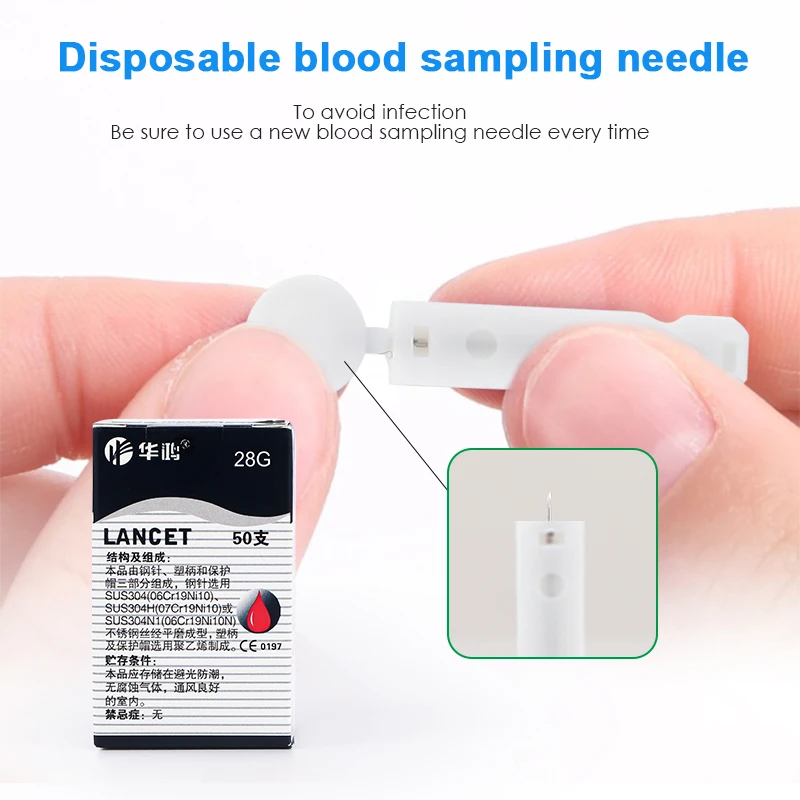 50Pcs Sterile Lancets Kit for 28G Pen Glucose Meter Disposable Needles Measuring Blood Sugar Level Medical Diabetes Accessories