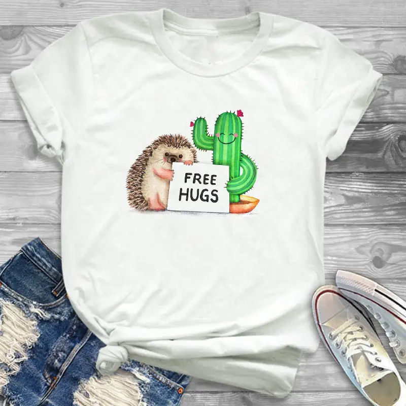 Summer Cartoon Cactus Hedgehog Print Short-sleeved T-shirt Boys Clothes  Girls Clothes  Clothes