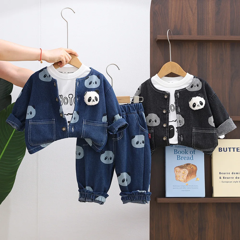 

Boys Clothes Sets Spring Autumn 2025 Children Casual Coats T-shirts Pants 3pcs Denim Suit For Baby Fashion Outfit kids Tracksuit