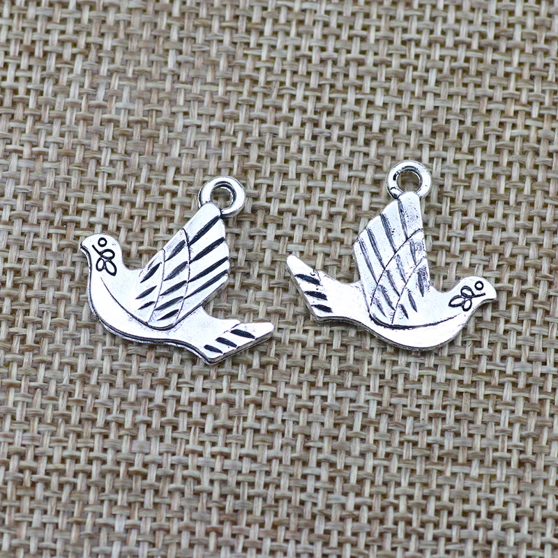 Newest 15Pieces 21*20mm Mixed Alloy Antique Silver Color Peace Dove Charms Keychain Pendant Accessory For DIY Jewelry Making