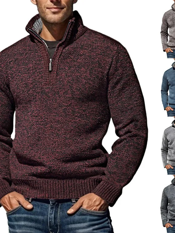 

New American Retro Men's Warm Knitwear Long Sve irt Thermal Top Casual Sle Polyester Fiber Full Size f High Collar