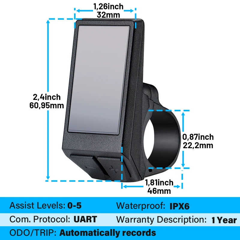 Pantalla LED Compatible con Bafang BBS01 BBS02 bbs1000 W, Motor de accionamiento medio, pantalla impermeable con protocolo 0-5 PAS UART
