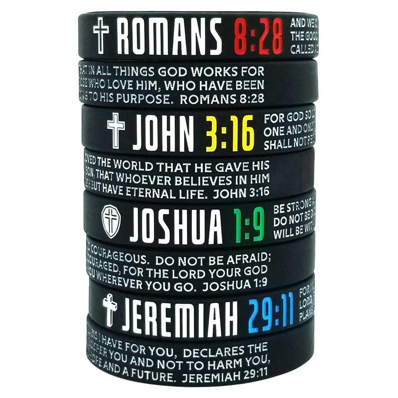 Pulseras de silicona con piezas de los versos bíblicos romanos, john, Josué, jeremiah, 1 unidad/4 unidades