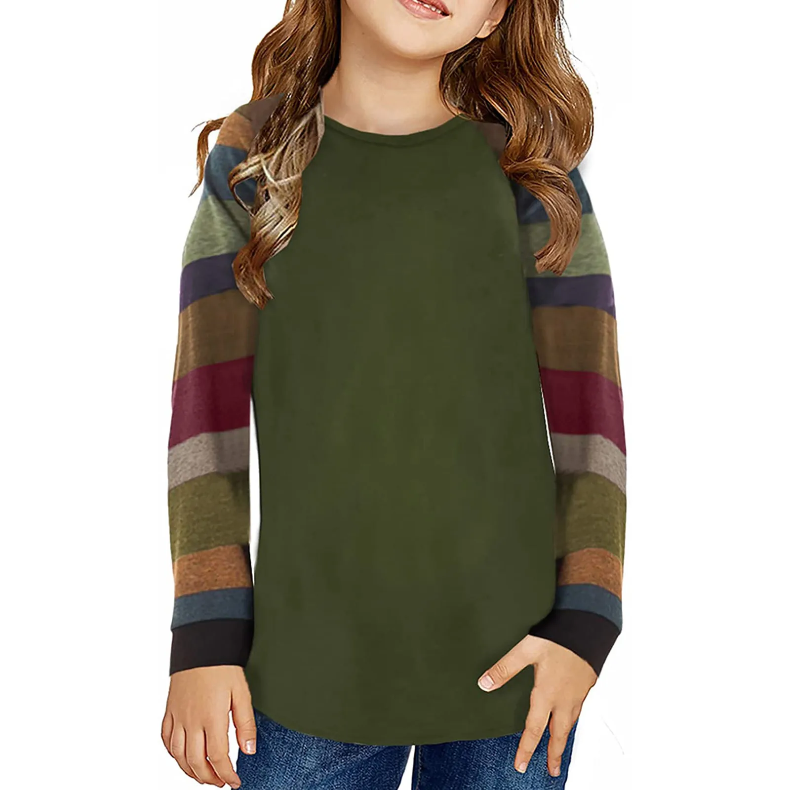 Camisetas para niñas, camisas de primavera y verano para niñas, camisetas de manga larga con bloques de colores para niñas, Tops de 6, 8, 9, 10 y 12