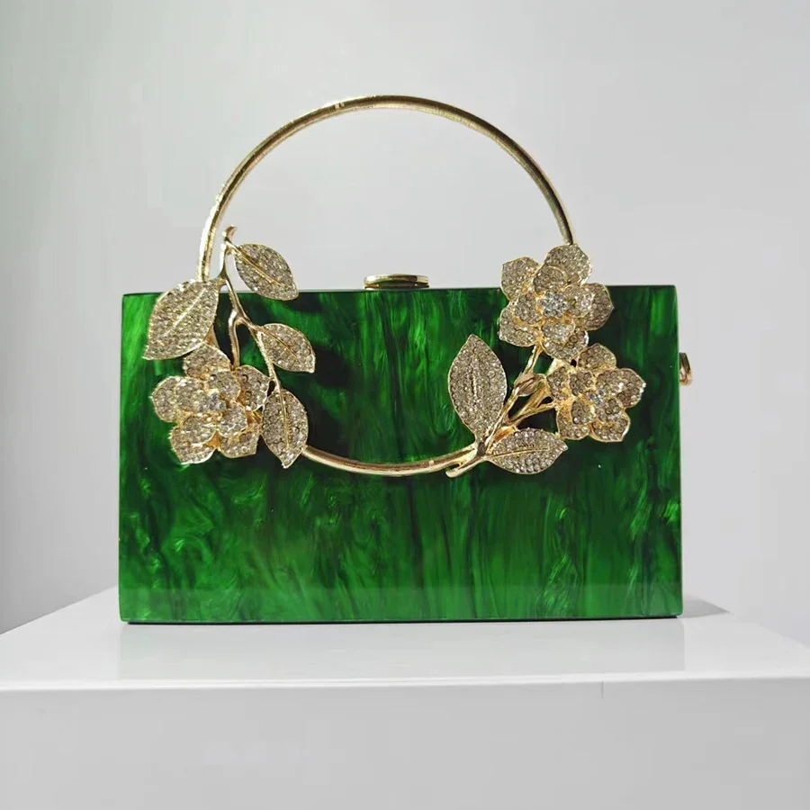 

Коробка Дизайнерская вечерняя сумка Клатч с бриллиантовым цветком Полый рельеф Акриловая роскошная сумка Банкетная вечеринка Кошелек Женская сумка на плечо
