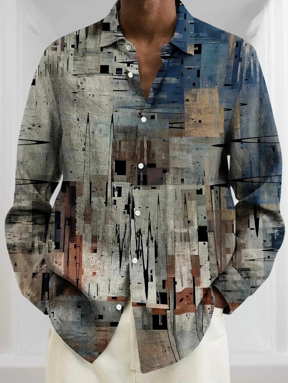 

Men's Plus-Size Vintage Geometric Shirt 3D Graphic Print Button Fully Open Collar Casual Fashion Vacation High-End Men Shirts