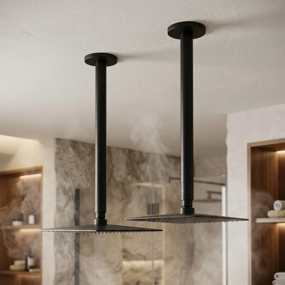 Matte Black Shower Pipe Ceiling Mount Shower Arm For Rainfall Shower Experience Modern Matte Finish Humid Environment Safe