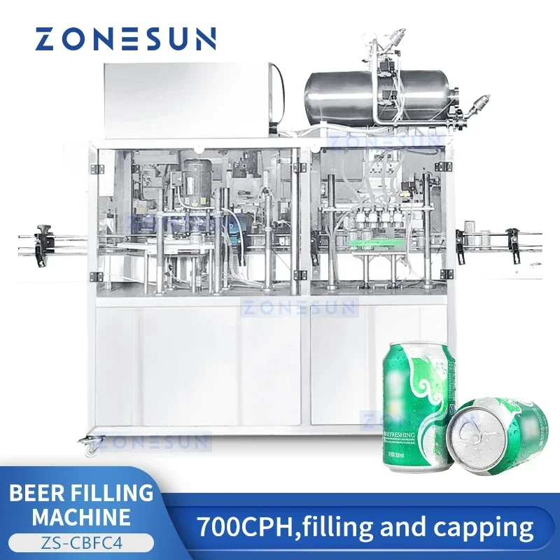 ZONESUN ZS-CBFS4 Automatic Beer Can Filling Seaming Machine 700BPH Canning Monoblock Soda Drink Packaging Line